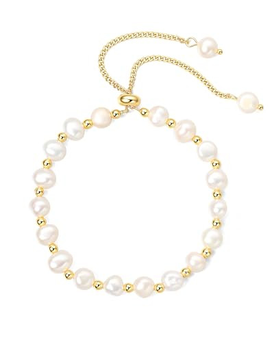 18K Gold Plated Pearl Bracelet Baroque Culture Gold Charm Bracelets for Women Adjustable Fashion ... | Amazon (US)