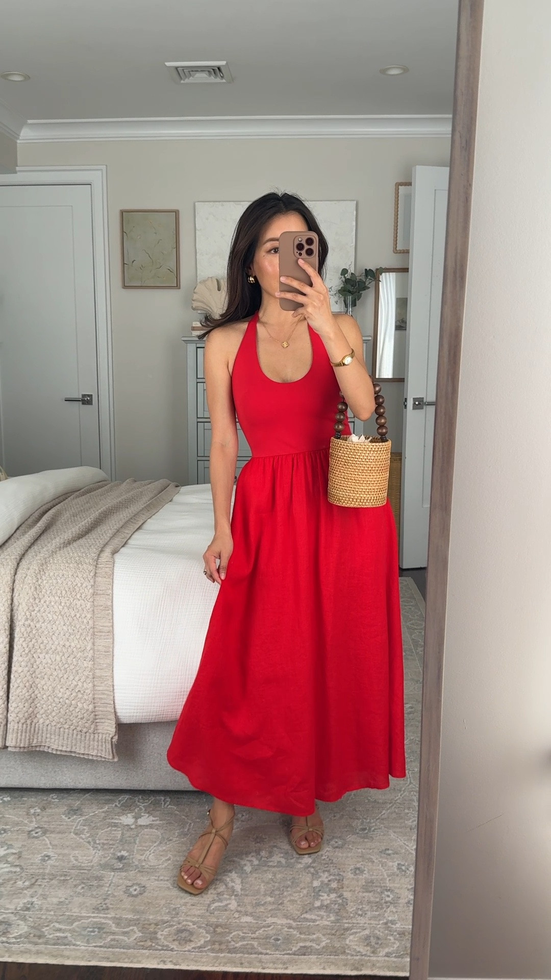 Sizing info below! Also linked a cute red linen set for your mini 
• J.Crew cotton +  linen dress xxs regular. stretch cotton upper and flowy, lined linen skirt with pockets. Petite friendly as a maxi length.

• rattan bucket bag with attached liner bag

• old jcrew sandals  

Petite friendly dress, red summer dress, halter neck dress

#LTKPetite #LTKSeasonal #LTKootd
