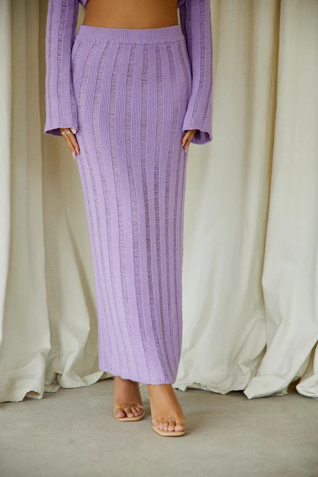 Miss Lola | Evelia Lavender High Waist Maxi Skirt | MISS LOLA