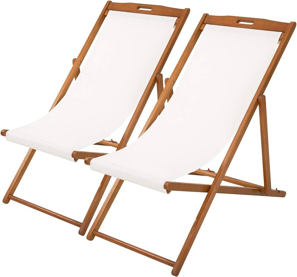 FDW Beach Sling Patio Chair for Relaxing, Foldable with Adjustable Height Made from Eucalyptus Wo... | Amazon (US)