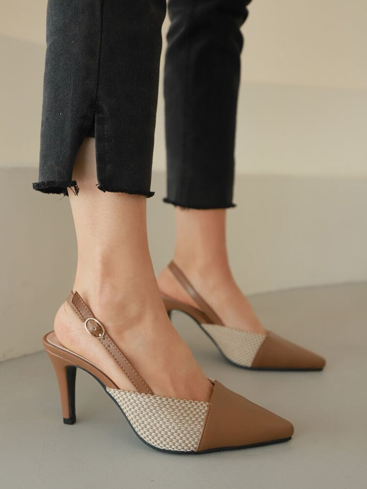 Colorblock Stiletto Heeled Slingback Pumps | SHEIN
