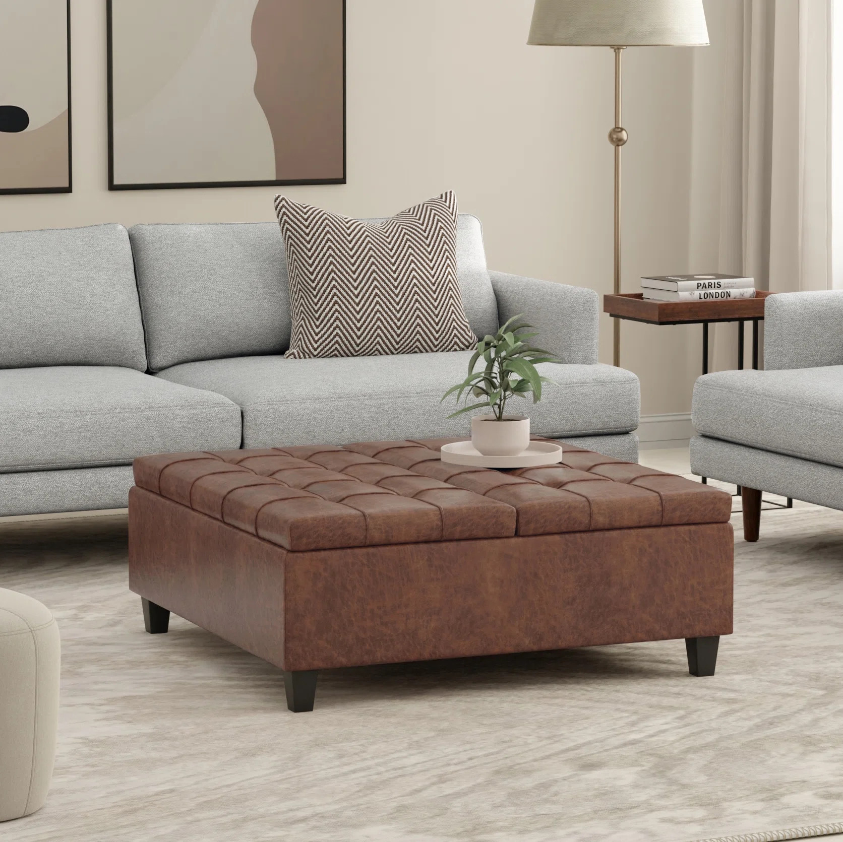 Harrison 40"W Upholstered Transitional Square Lift-Top Ottoman with Sturdy Base | Wayfair North America