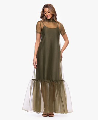 Women's Turtle Neck Organza Overlay Ball Gown | Macy's