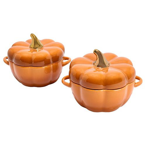 KitchenHQ 2-pack 14 oz. Pumpkin Stoneware Casseroles | HSN