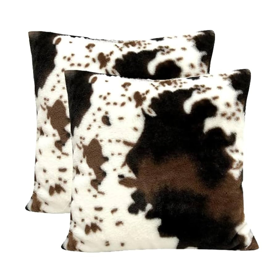 TOMWISH Cowhide Animal Black White and Brown Faux Fur Throw Pillow Covers 18x18 Set of 2 for Chai... | Amazon (US)