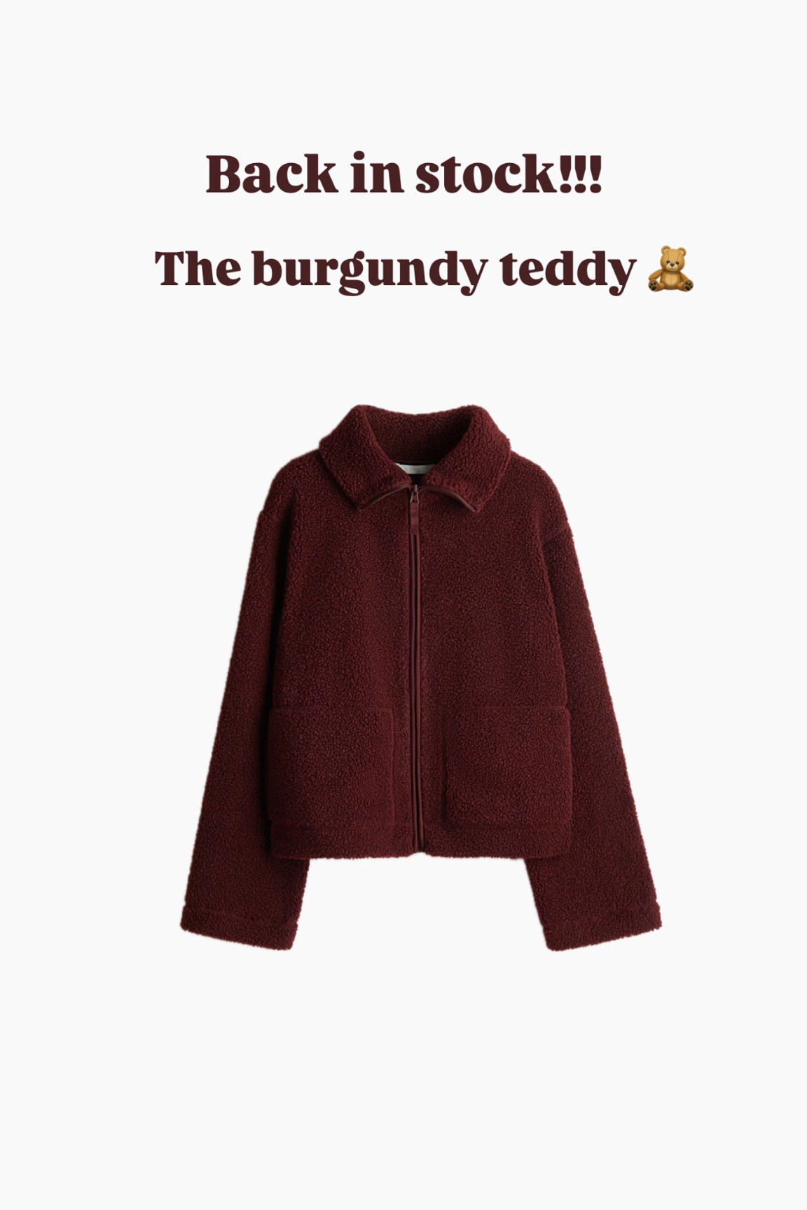 The viral burgundy teddy jacket is back in stock! Be quick 🐻🐻✨

Teddy jacket, Sherpa, burgundy, viral jacket, 

#LTKuk #LTKWinterSale #LTKwinter