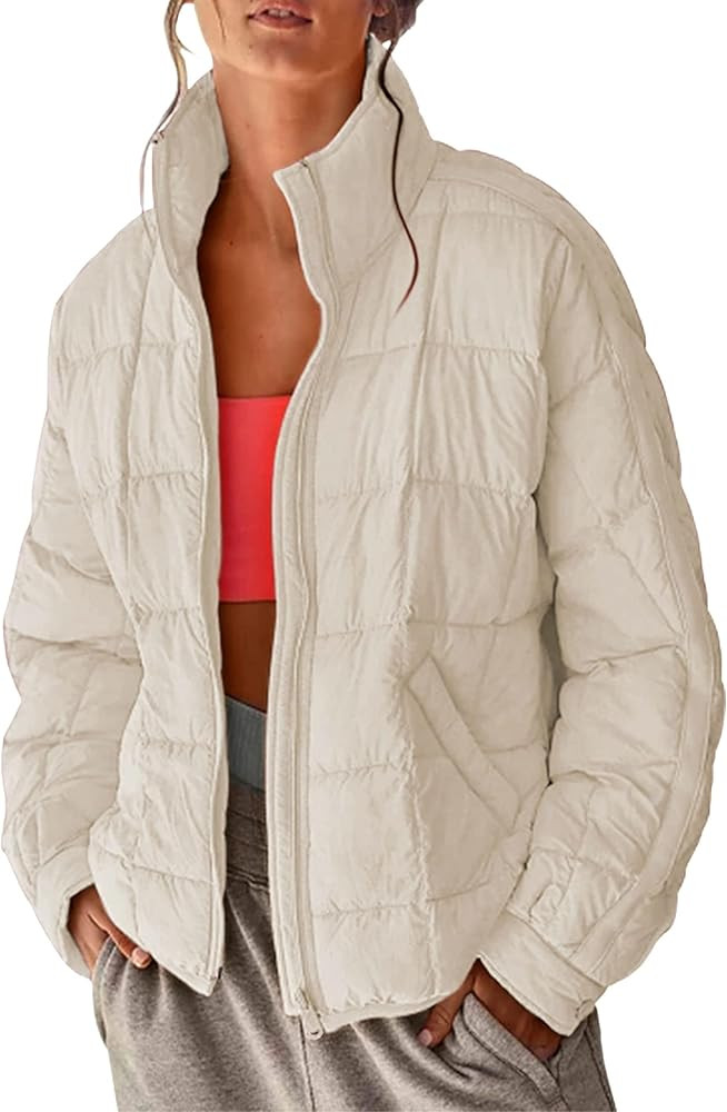 Xiaoxuemeng Womens Quilted Puffer Jacket Zip Up Lightweight Padded Coat Outwear | Amazon (US)