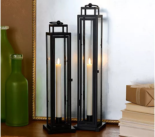 Home Reflections Indoor/Outdoor Set of 2 Taper Lanterns | QVC