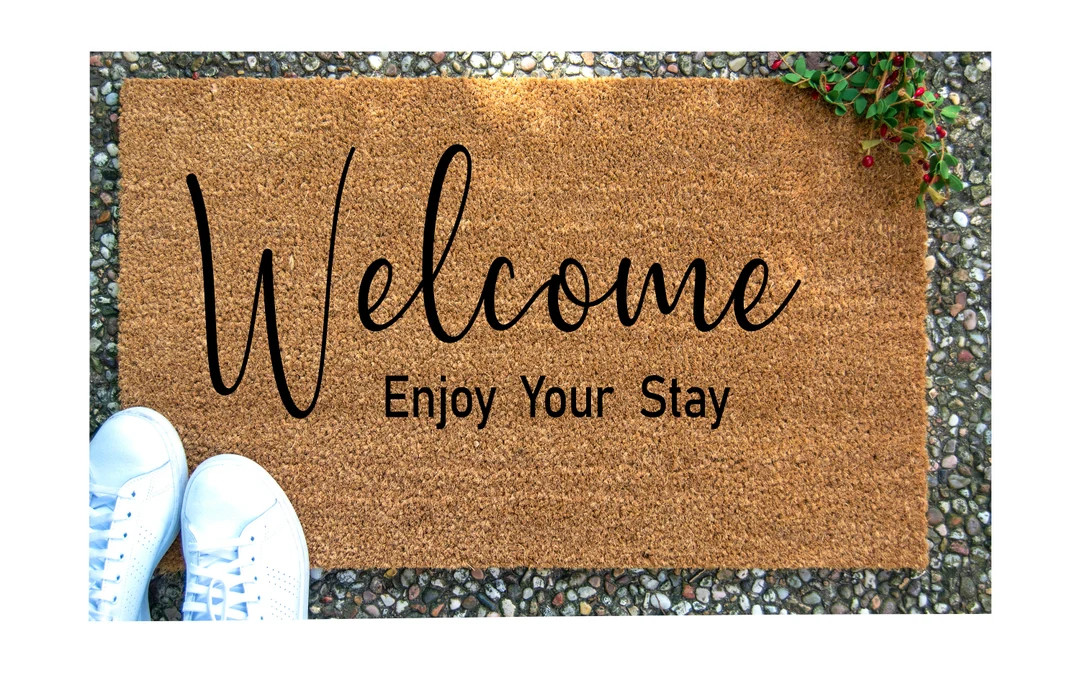 Welcome Enjoy Your Stay, Housewarming Gift, Airbnb Sign, Custom Door Mat, Outdoor Door Mat, Perso... | Etsy (US)