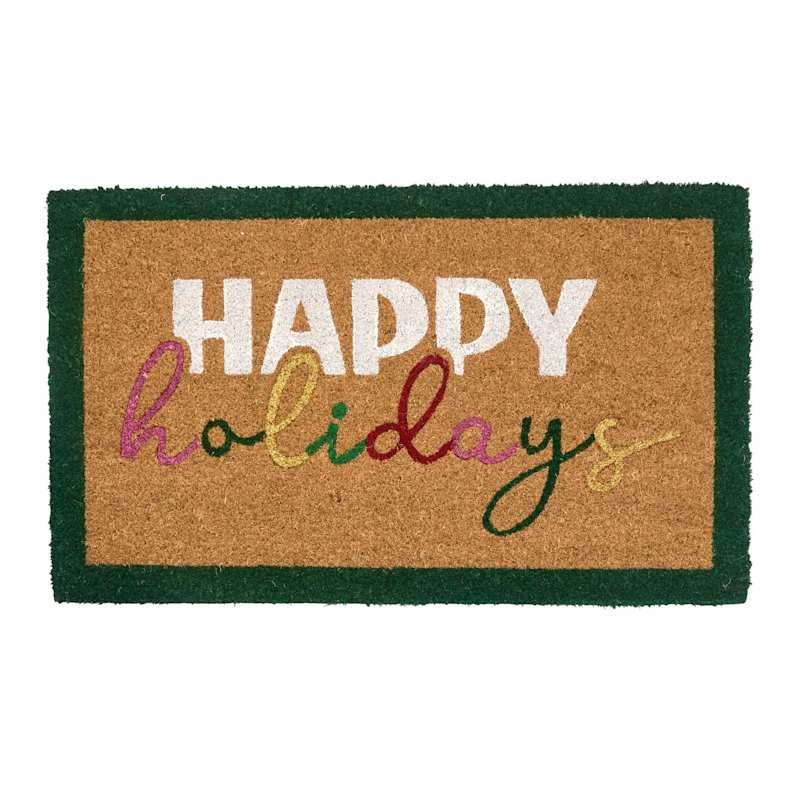 Multicolor Happy Holidays Coir Mat, 18x30 | At Home