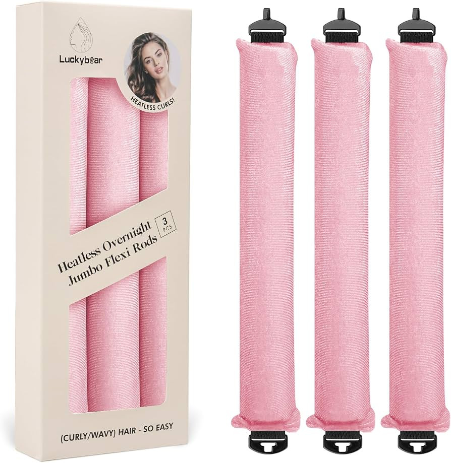 Luckybear Jumbo Heatless Hair Curler, 3pcs Pink Satin Flexi Rods - Heatless Curls, Soft Velvet Ov... | Amazon (UK)