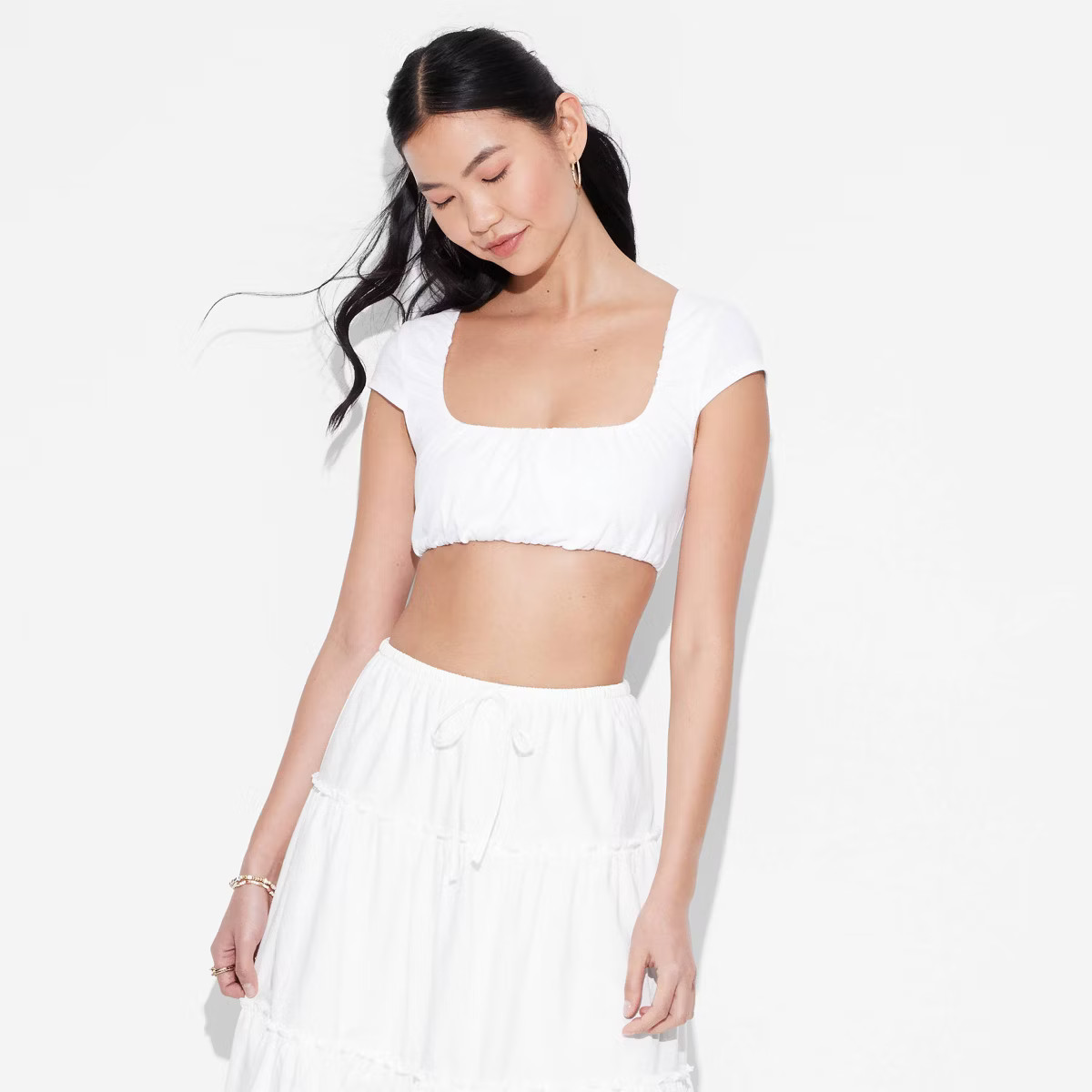 Women's Puff Cap Sleeve Scoop Neck Bubble Top - Wild Fable™ Black 2X | Target