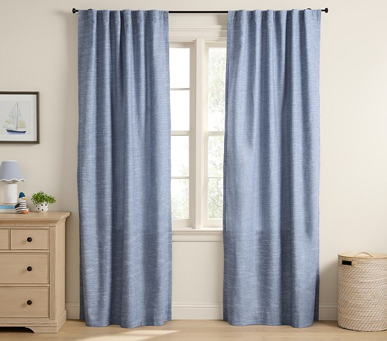 Evelyn Linen Light-Filtering Curtain | Pottery Barn Kids