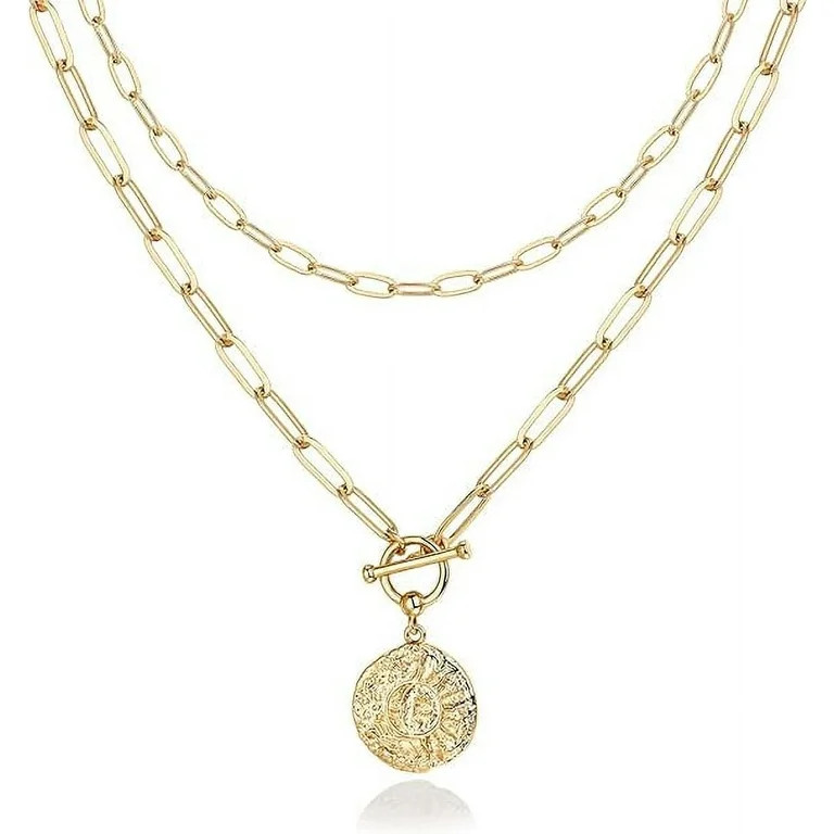 PAVOI 14K Gold Plated Layered Sun and Lock Pendant Necklace | Layering Necklaces for Women | Dain... | Walmart (US)