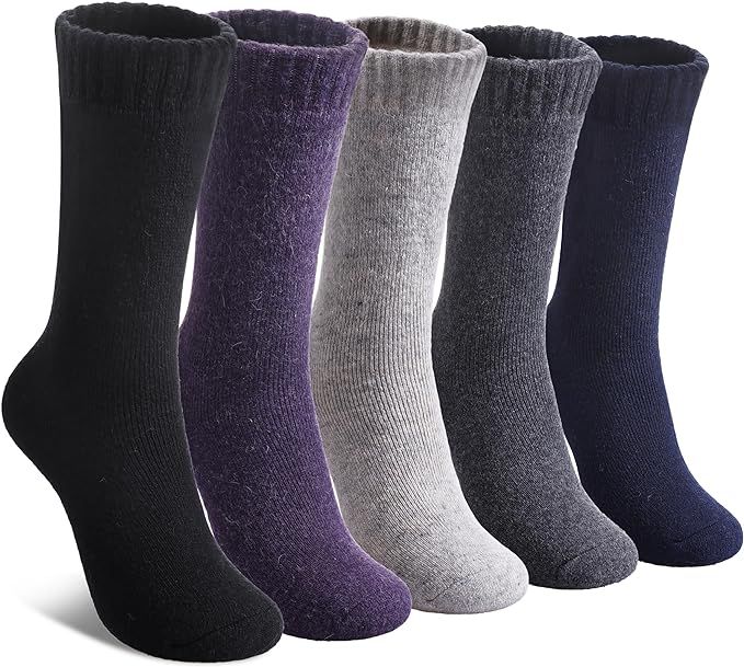 LINEMIN Wool Socks for Women Winter Warm Hiking Thick Warm Cozy Boot Crew Gift Socks 5 Pairs | Amazon (US)