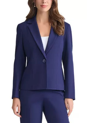 Kasper Women's One Button Notch Collar Blazer, Navy Blue, 6P | Belk