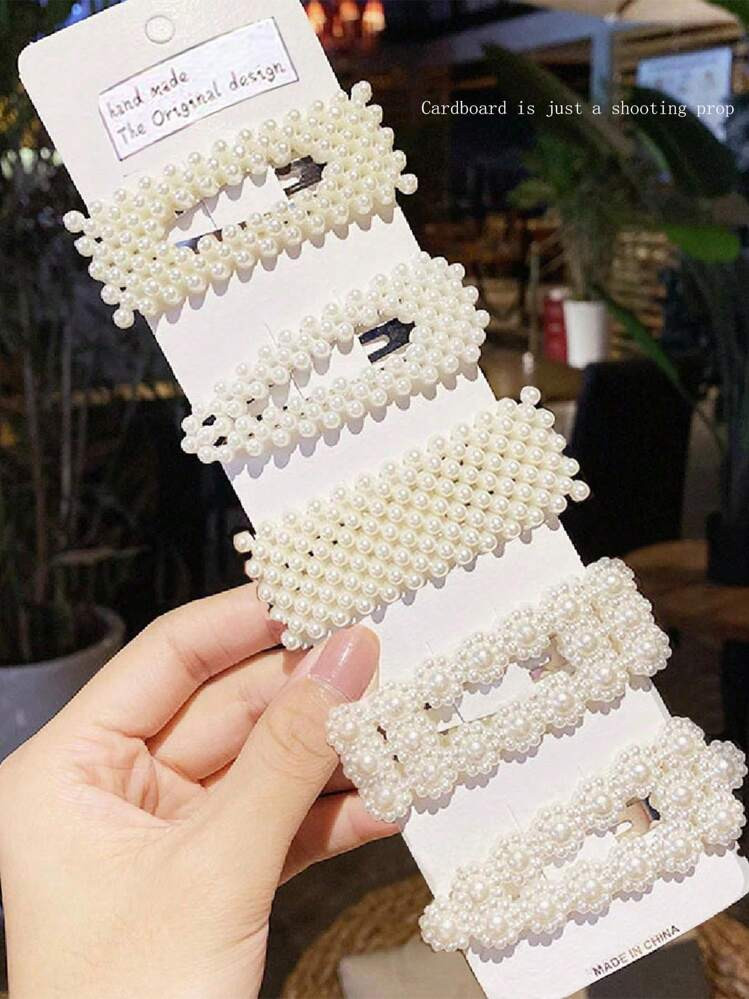 5pcs/Set Women's Pearl Hairclips Combination, Fashionable Elegant Side Bangs Clips Versatile For Daily, Indoor And Outdoor, Commuting ,Hair Accessory, Claw Clips, Hair Slide, Hair Claws, School Stuff, Pearl Hair Accessories | SHEIN