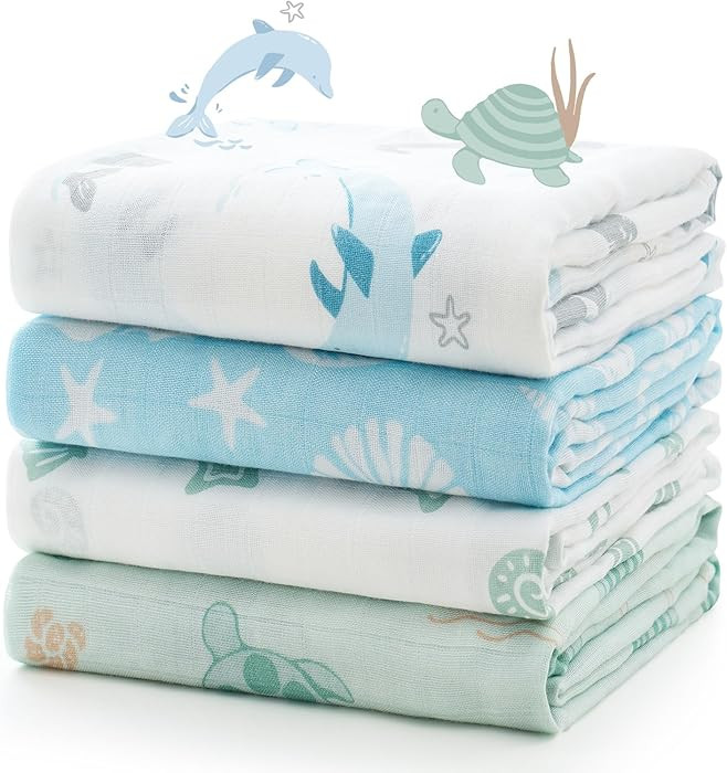 Momcozy Muslin Swaddle Blankets, Ultra Soft Neutral Registry Essentials, Marine Sea Sprite Magic,... | Amazon (US)