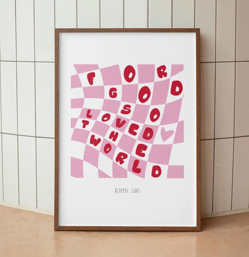 For God So Loved The World, John 3:16 Retro Groovy Christian Wall Art, Aesthetic Christian Girl W... | Etsy (US)
