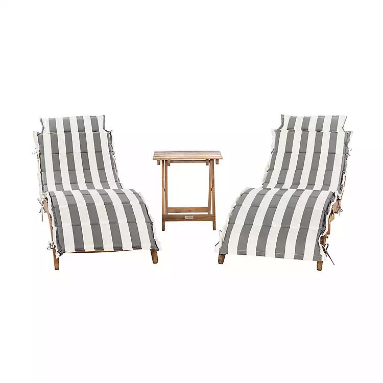 Acacia Wood 3-pc. Chaise Set with Striped Cushions | Kirkland's Home