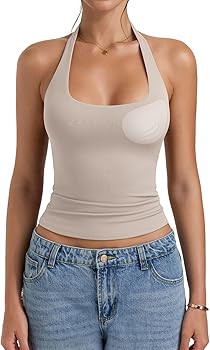 PINKMSTYLE Womens Padded Halter Tops Double Lined Sleeveless Built in Bras Backless Y2K Clothes G... | Amazon (US)