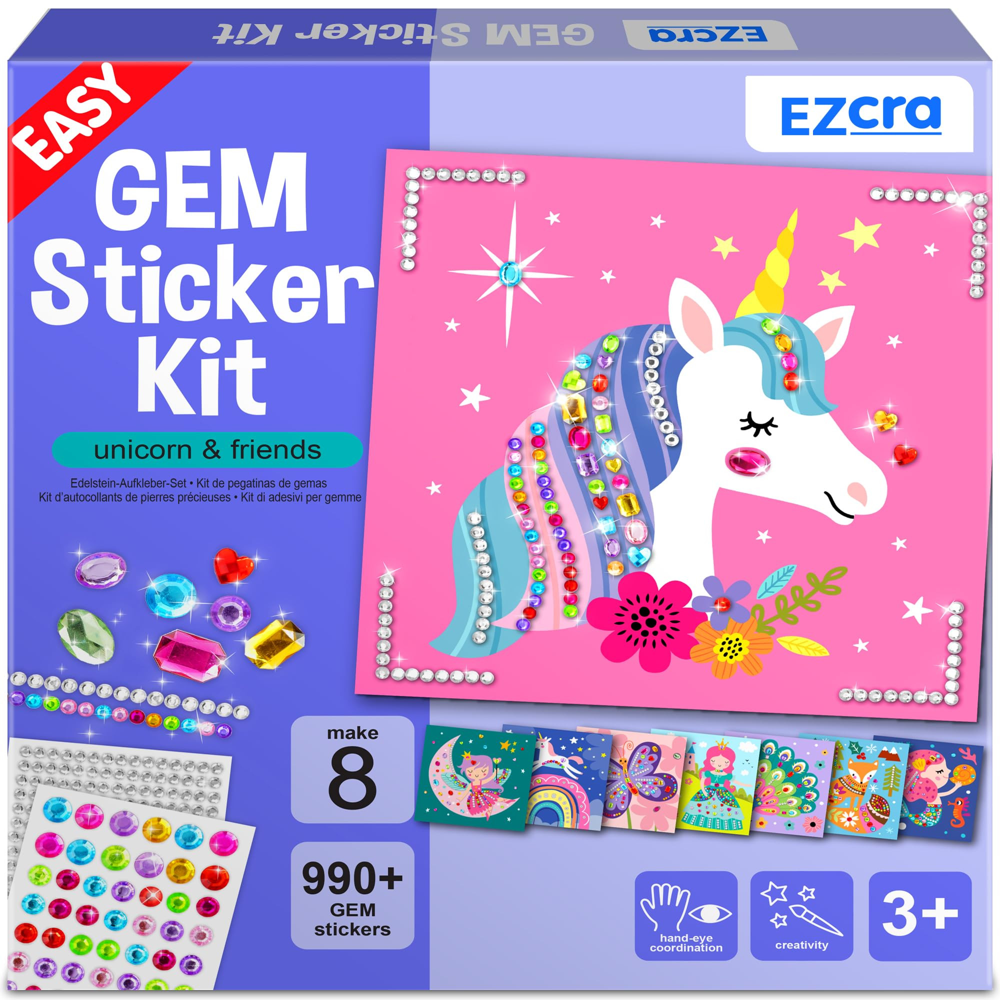 EZCRA Easy Arts and Crafts for Kids - Fun Gem Sticker Kit - 8 Unicorn Princess Themes, 990+ Stick... | Amazon (US)