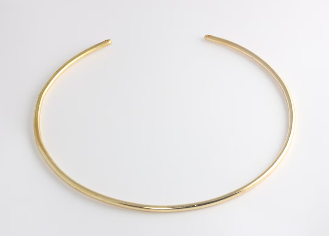 24k Shiny Gold Choker, Wire Choker Necklace, Adjustable Choker, Choker Settings, Dainty Neck Cuff... | Etsy (US)