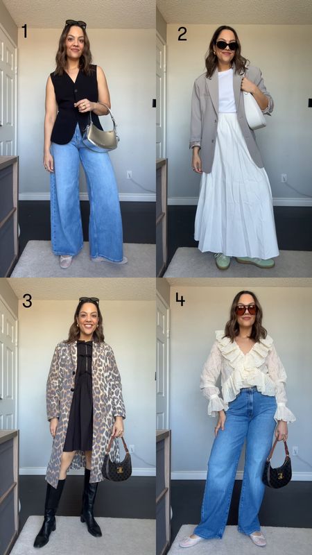 Spring outfit inspiration! Details below:

Outfit 1:
-Gap baggy mid rise jeans in medium wash blue. I have size 29
-Black longline waistcoat from Zara, similar linked
—White mesh ballet flats from dolce vita
-Silver Ganni shoulder bag
-Celine Triomphe sunglasses 

Outfit 2:
-Reformation white maxi skirt, I have a medium 
-Greed suede adidas Gazelle sneakers 
-Oak and Fort light grey oversized blazer, I have a medium 
-White T-shirt from Uniqlo, I have a large
-Michael Kors white shoulder bag
-Same sunglasses as outfit 1

Outfit 3:
-Ganni leopard trench coat, I have a size 40
-Ganni tie front puff sleeved mini dress in black, I have a size 40
-Knee high black leather boots
-Celine Ava bag

Outfit 4:
-H&M cream ruffled blouse, I have a medium 
-Mother denim high rise wide leg medium wash jeans, I have a size 28
-Brown aviator sunglasses 
-Same flats as outfit 1
-Same bag as outfit 3



#LTKfindsunder100 #LTKstyletip #LTKSeasonal