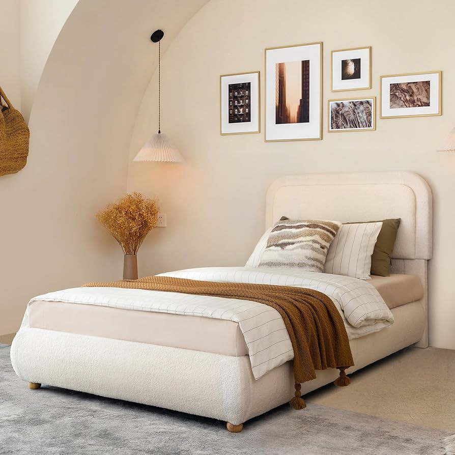 Yechen Boucle Cloud Upholstered Twin Size Bed Frame with Round Corners Headboard and Thickened Fo... | Amazon (US)