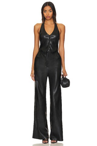 Amanda Uprichard X Revolve Isadore Faux Leather Jumpsuit in Black from Revolve.com | Revolve Clothing (Global)