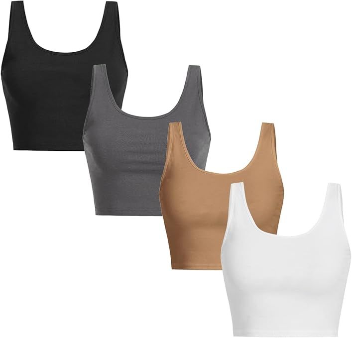 GORGLITTER Women's 4 Pieces V Neck Sleeveless Crop Tank Top Basic Ribbed Knit Tank | Amazon (US)