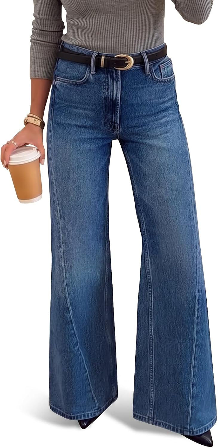 Saodimallsu Womens High Waisted Flare Jeans Stretchy Wide Leg Denim Pants | Amazon (US)