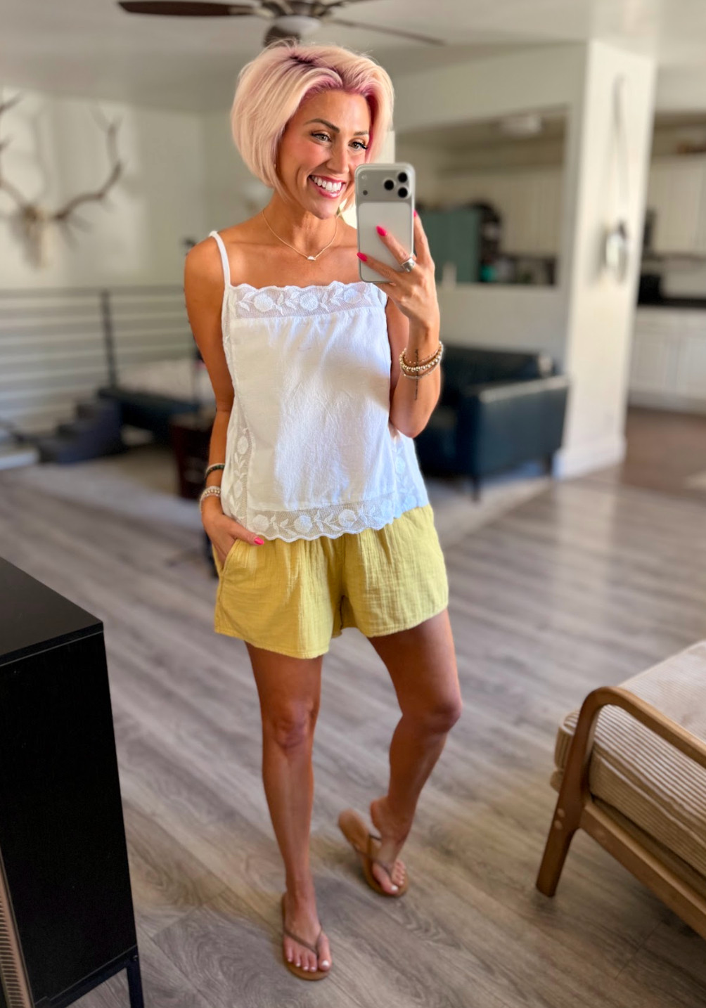 Old Navy is having a sale!! How pretty is this top?? Top: Medium // Shorts: Medium // Shoes: TTS 

 #LTKootd #LTKSeasonal #LTKSaleAlert