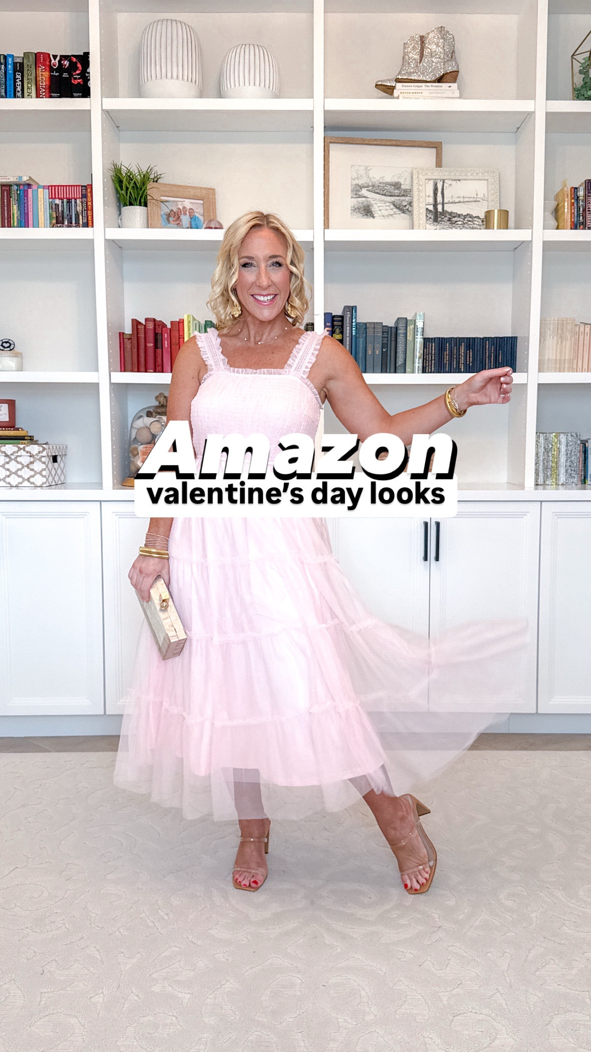 Amazon Valentine’s Day outfits:
1. Eyelet puff sleeve top - size small. Lined in the middle. Use code  50COEEEE for 50% off (good until 1/27) // jeans - size 4.
2. Tulle sleeveless midi dress - size small. Smocked top & smocked straps. 40GU5DFX for 40% off (good until 1/27).
3. Tie front dress - size small. Has a snap in the front too and pockets. Use code 5068H2KL for 50% off (good until 1/27).
4. Satin shirt dress - size small. Has a tie and is more bodycon. Use code 50BT18RC for 50% off (good until 1/26).
5. Sleeveless maxi - size small. Has ruching and pockets. 
6. One shoulder mini dress - size small. Asymmetrical hem, side zipper, and some stretch. Use code 50QE1P1M for 50% off (good until 1/27).
* heels - both are tts. 


#LTKSeasonal #LTKWatchNow #LTKFindsUnder50