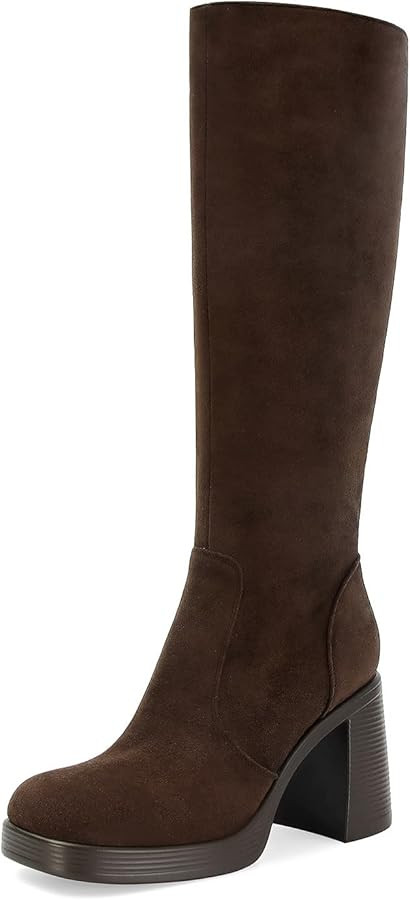 SOVANYOU Women's Go-Go Boots of the 70s Platform Knee High Boots Square Toe Chunky Block Heel Str... | Amazon (US)