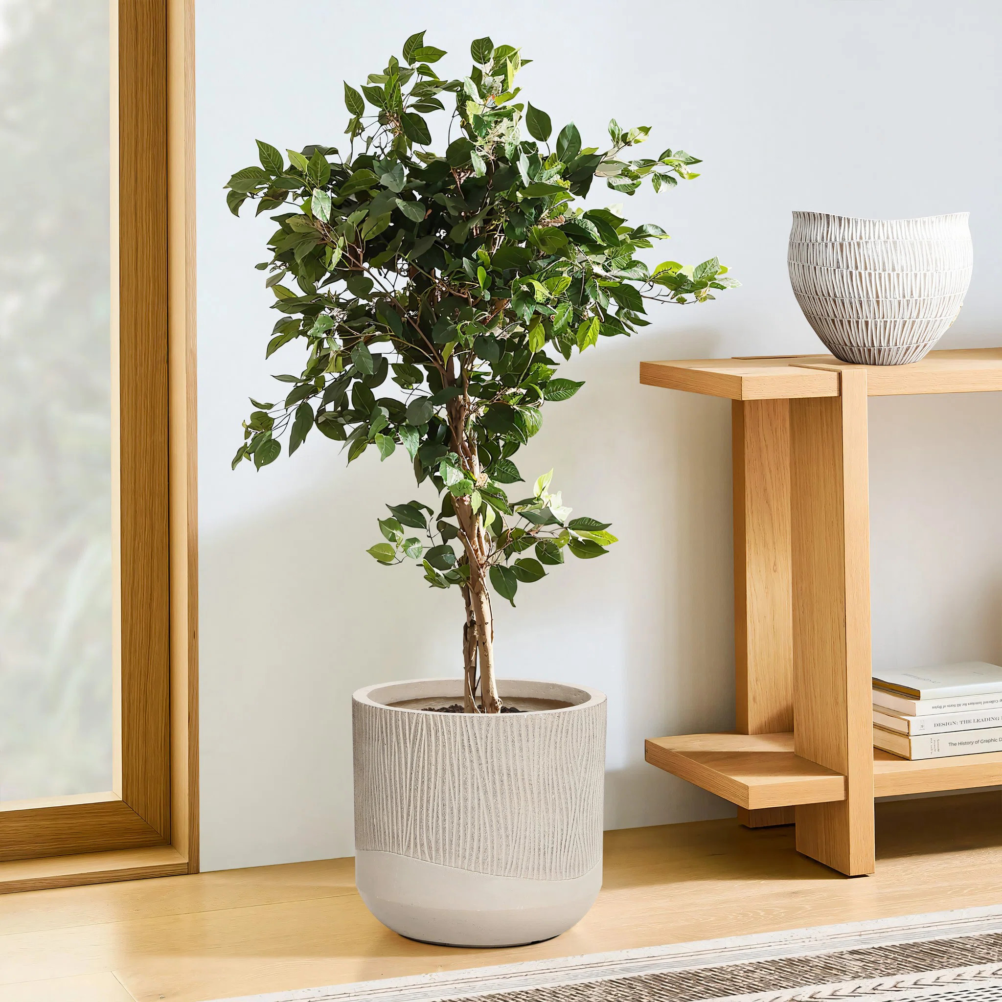 Blended Tan with Wood Pattern Round Planter | Wayfair North America