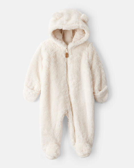 Baby Sherpa Hooded Long-Sleeve Jumpsuit - White | Carter's Inc