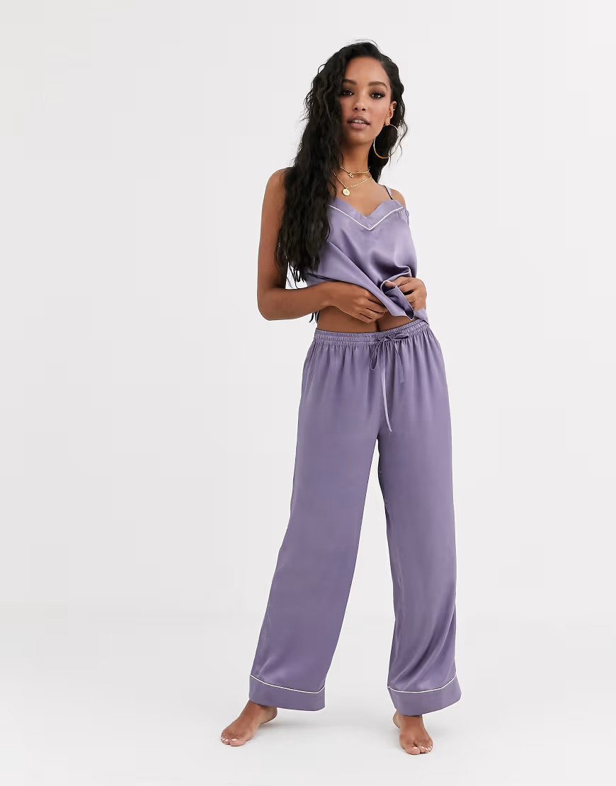 ASOS DESIGN mix & match satin & silver piping pyjama pants-Purple | ASOS (Global)