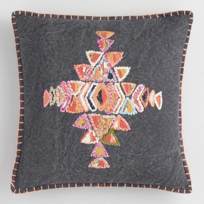 Multicolored Embroidered Stella Throw Pillow | World Market