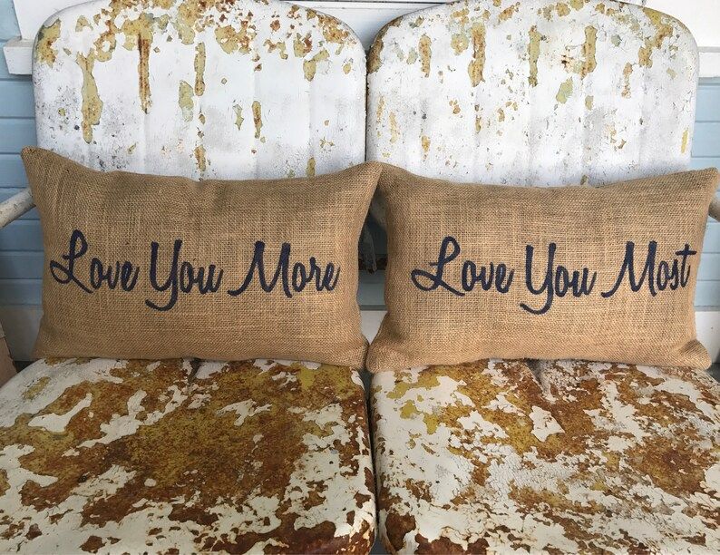 Love You More Love You Most Pair / Burlap Throw Pillow / Valentines Day Wedding Gift Painted Burl... | Etsy (US)