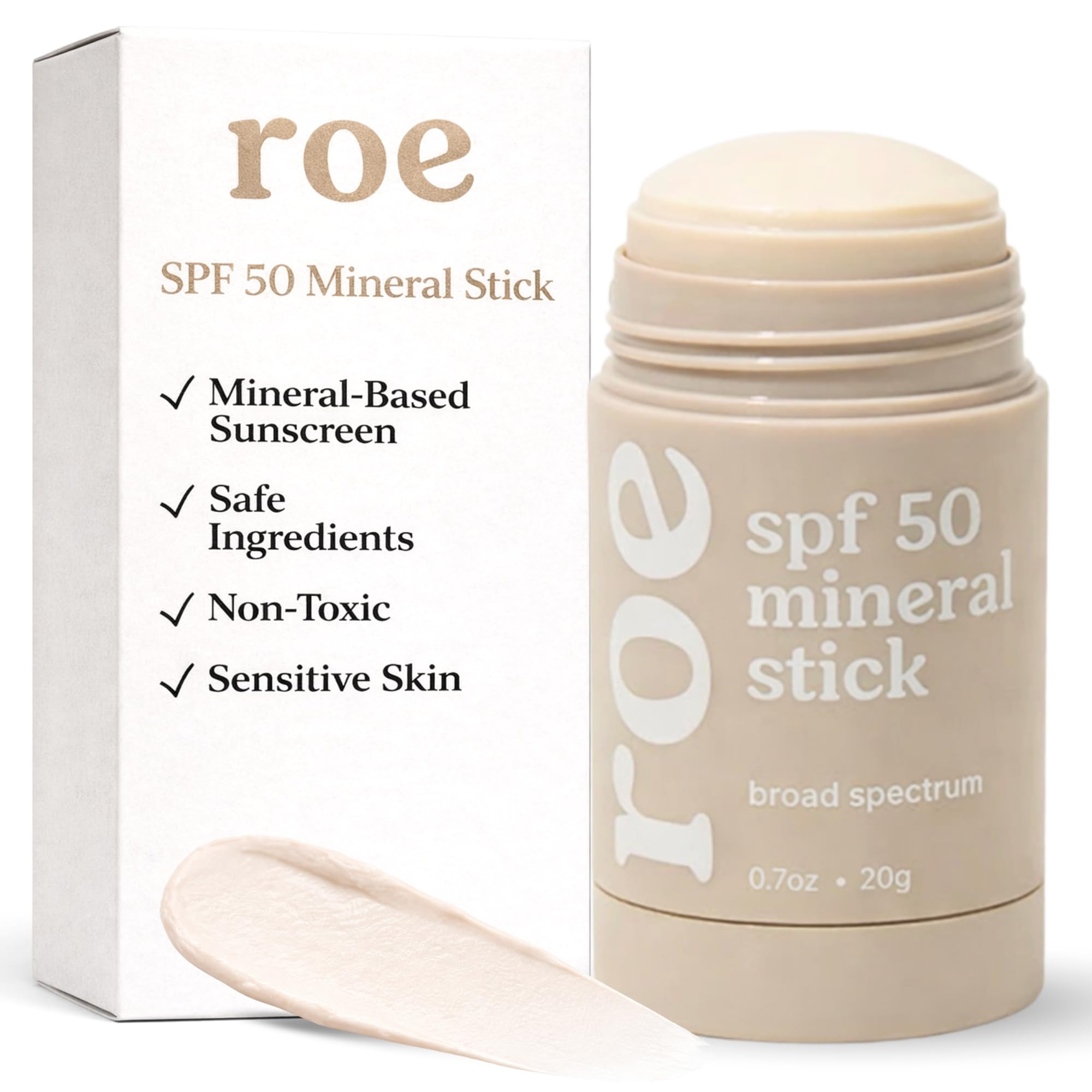 Roe Wellness- Mineral Sunscreen Stick SPF 50 Reef Safe Roll-On Clean Ingredients Zinc Oxide Sun P... | Amazon (US)