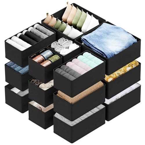 SpaceAid Drawer Organizer for Clothes, 18 Pack Dresser Drawer Organizer Bins, Closet Organizers and Storage Dividers for Clothing, Underwears, Socks (Black) | Amazon (US)
