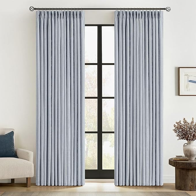 MIULEE Pinch Pleated Thick Linen Curtains 96 Inches Long 2 Panels for Living Room Bedroom, Memory... | Amazon (US)