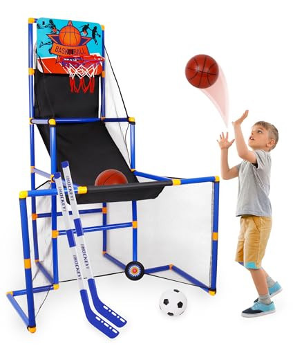 Surpop Kids Basketball Hoop Arcade Game with 4 Balls and Infrared Scoring Indicator, Basketball Football Hockey 3-in-1 - Toy Sports Game for Kids 3+ | Amazon (US)