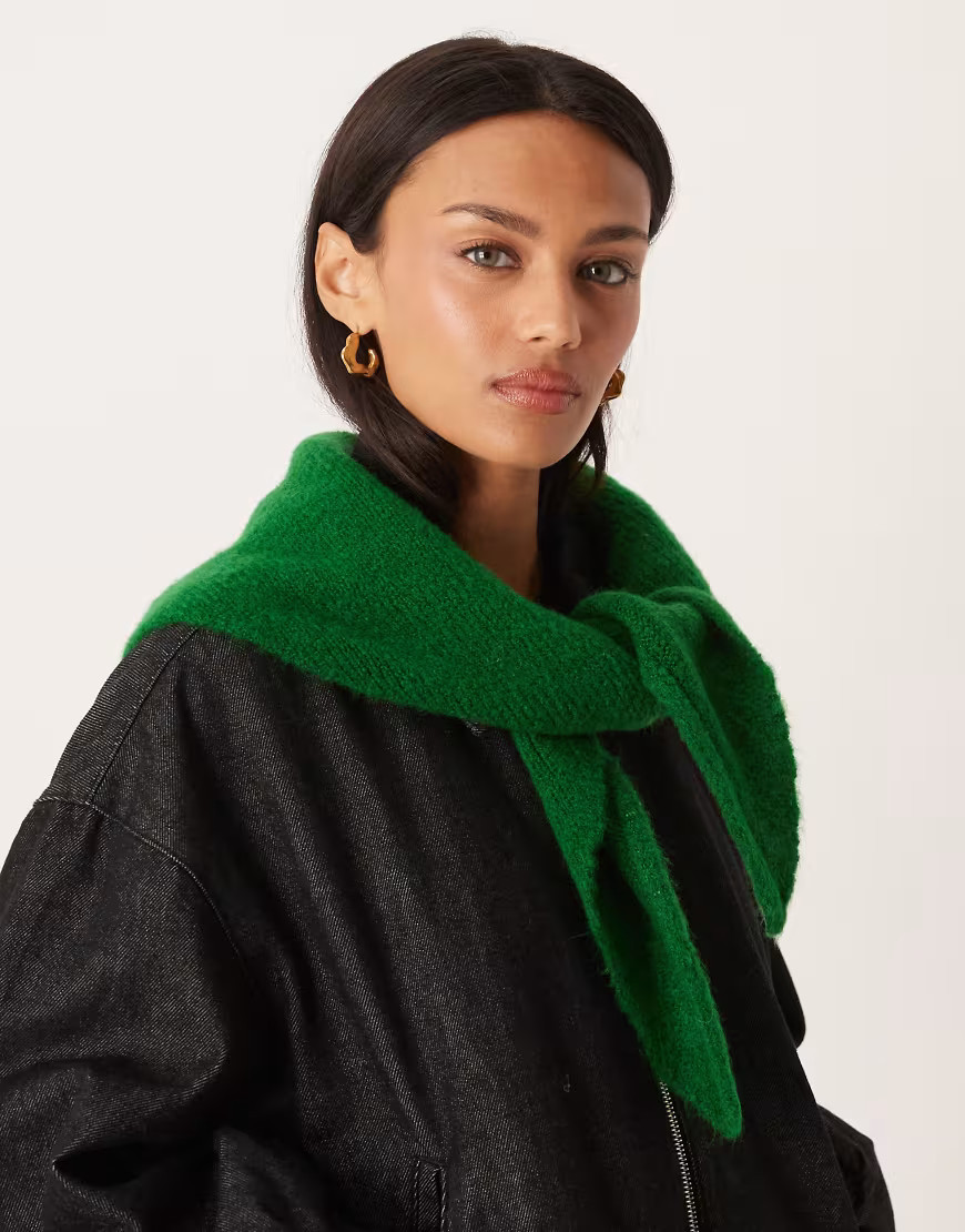 ASOS DESIGN fluffy triangle scarf in green | ASOS (Global)