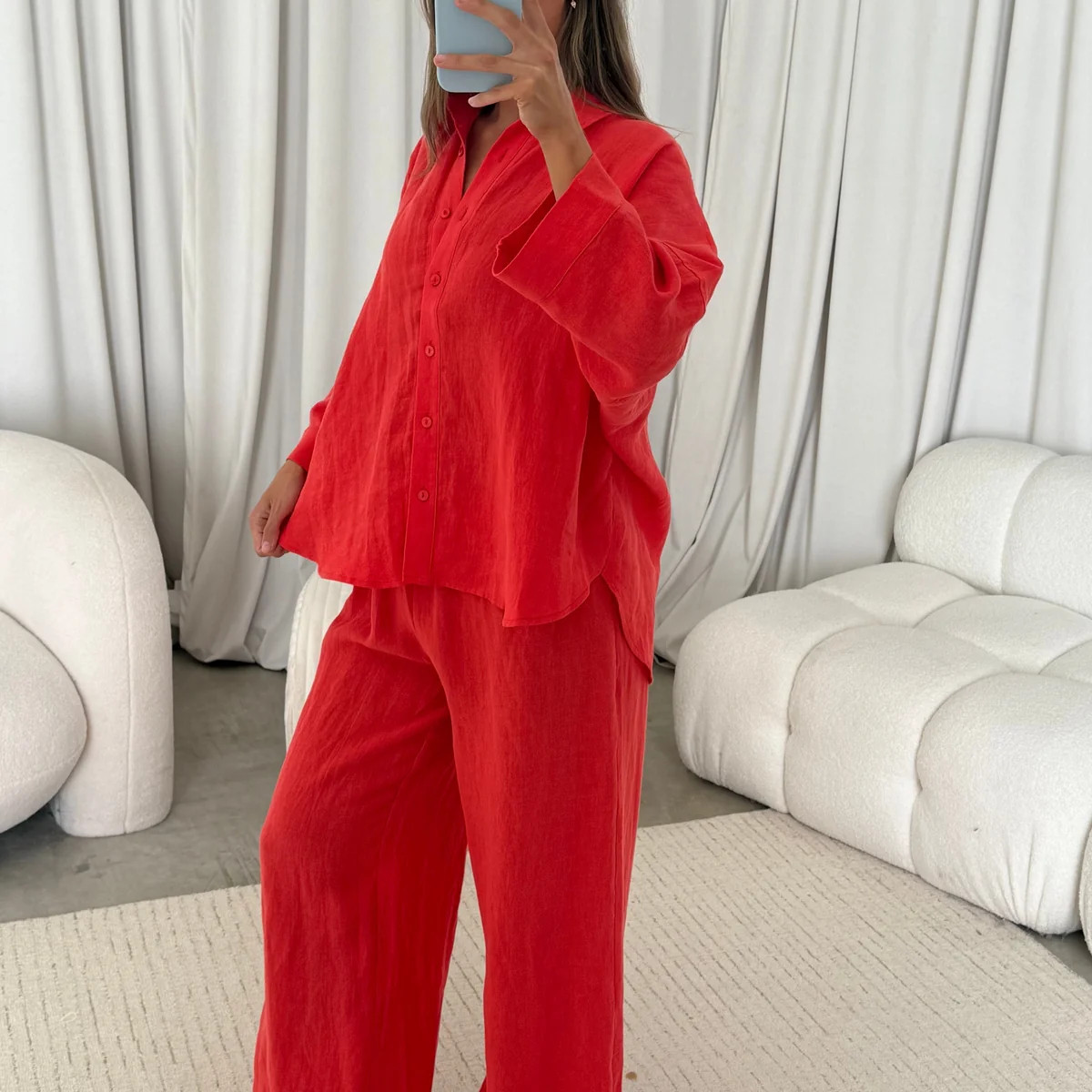 Elizabeth 100% Linen Pants in Chili Pepper | Worth Collective
