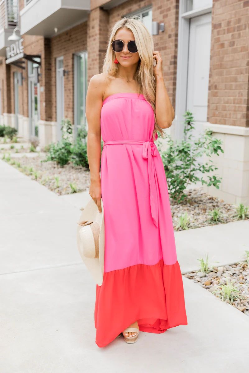 A Fabulous Heart Pink Colorblock Maxi Dress | The Pink Lily Boutique