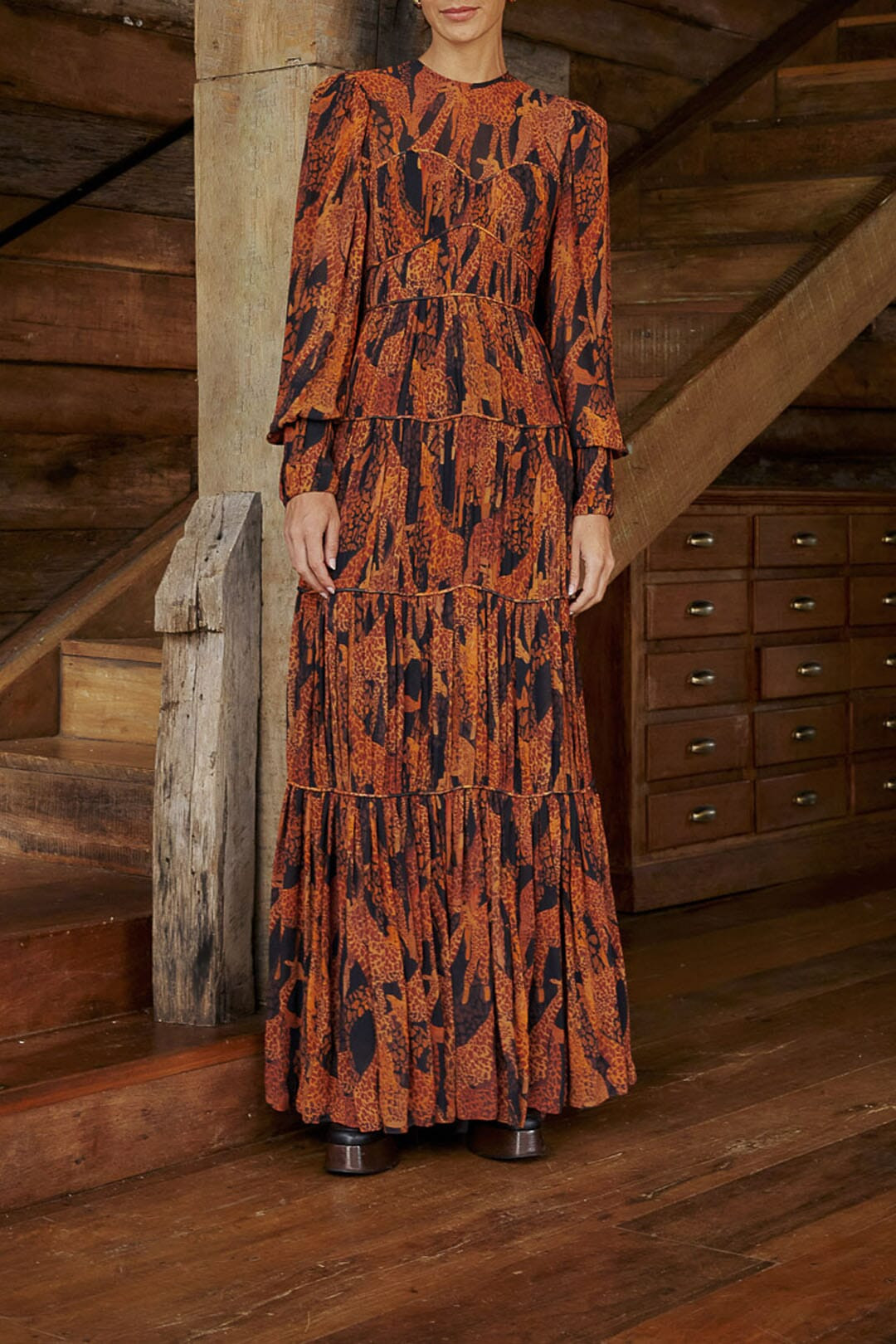 Black Giraffes Puff Sleeve Maxi Dress | FarmRio (US)