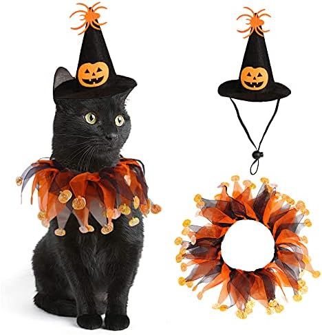 Hmxpls Cat Witch Halloween Costume Suit, Small Dogs & Cats Tutu Collar and Witch Pumpkin Hat Cute... | Amazon (US)