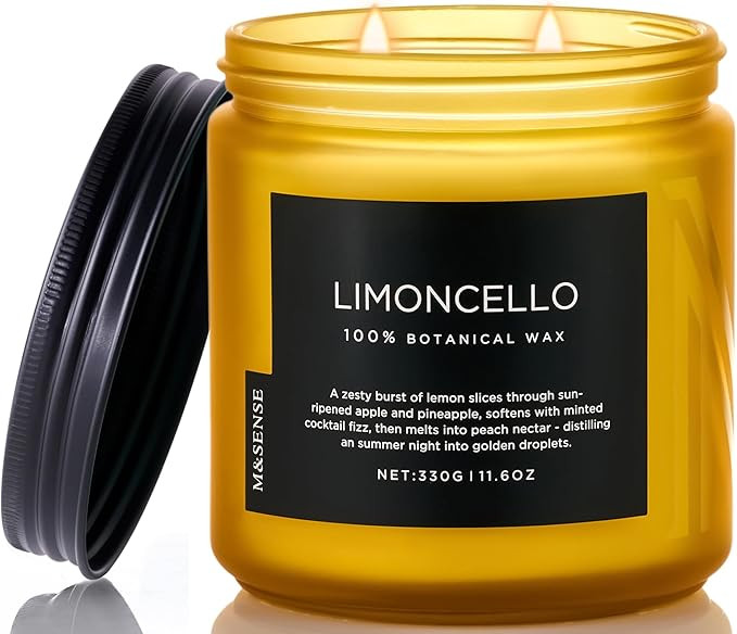 M&SENSE Limocello Scented Candle - 11.6oz Natural Soy Wax Non Toxic 70-Hour Slow Burning 2-Wick L... | Amazon (US)